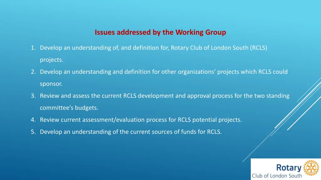 issues addressed by the working group