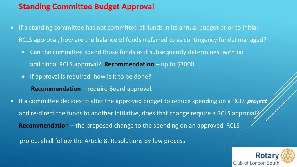 standing committee budget approval 1