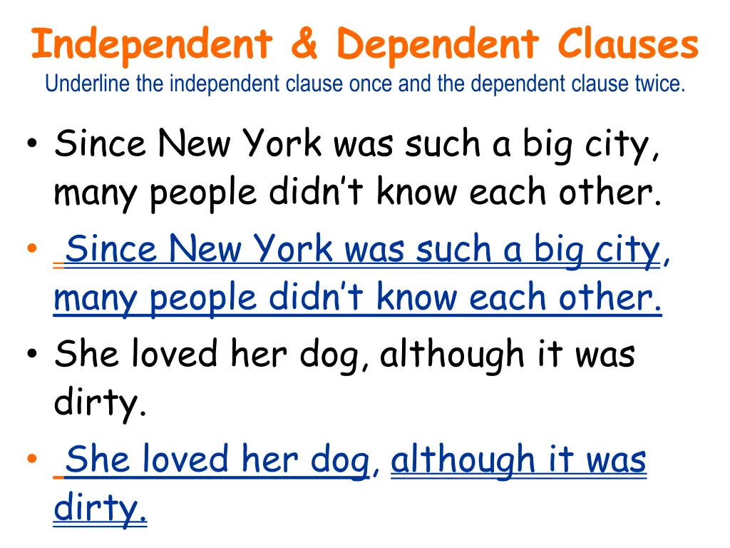 independent dependent clauses underline 1