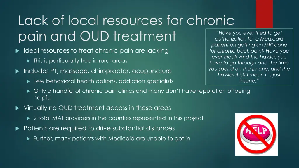 lack of local resources for chronic pain