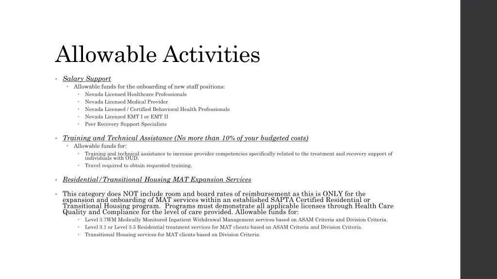 allowable activities 1