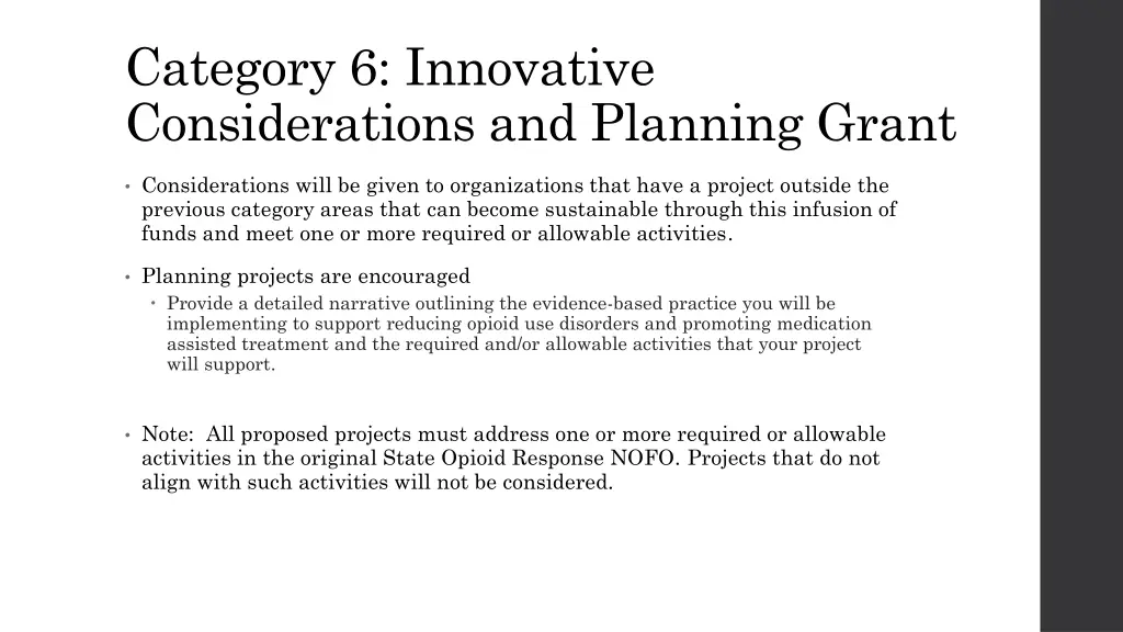 category 6 innovative considerations and planning