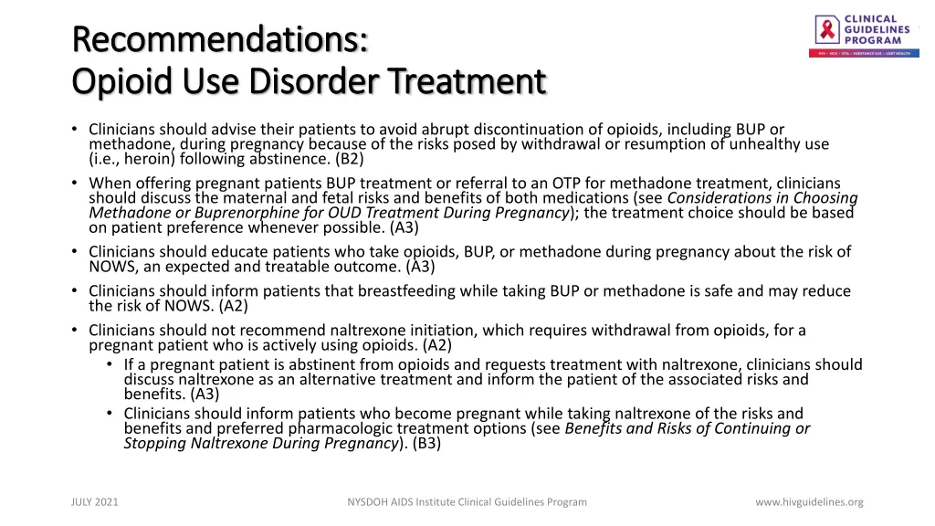 recommendations recommendations opioid