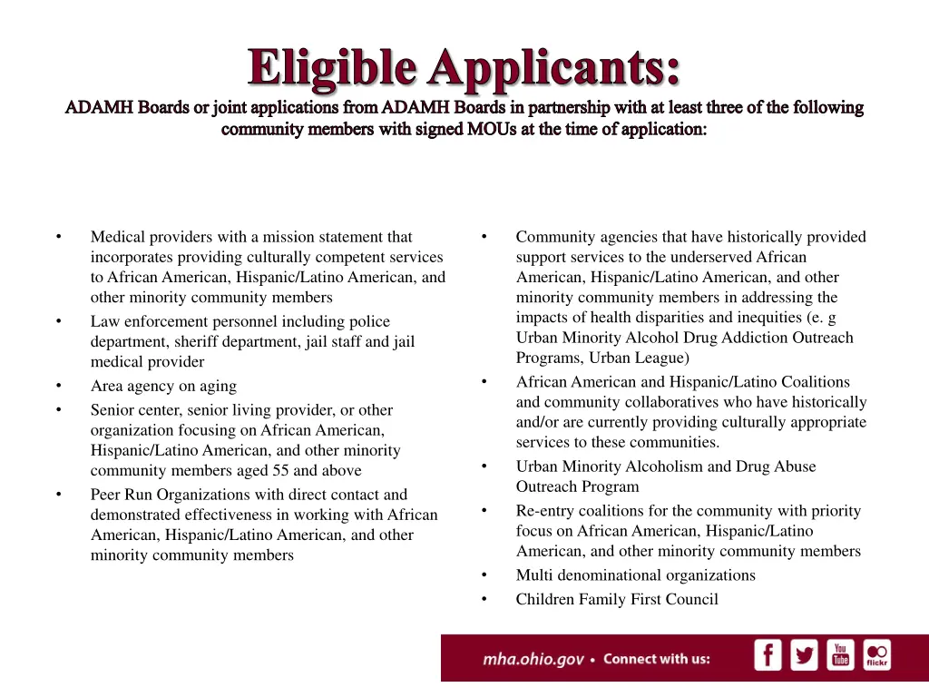 eligible applicants adamh boards or joint