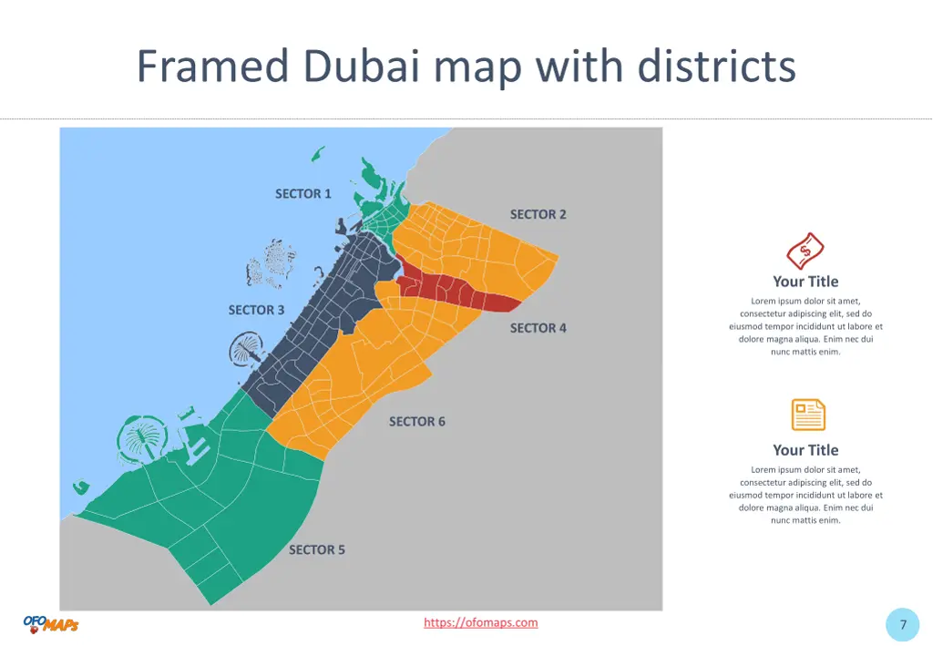 framed dubai map with districts