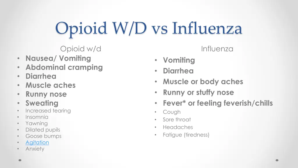 opioid w d vs influenza