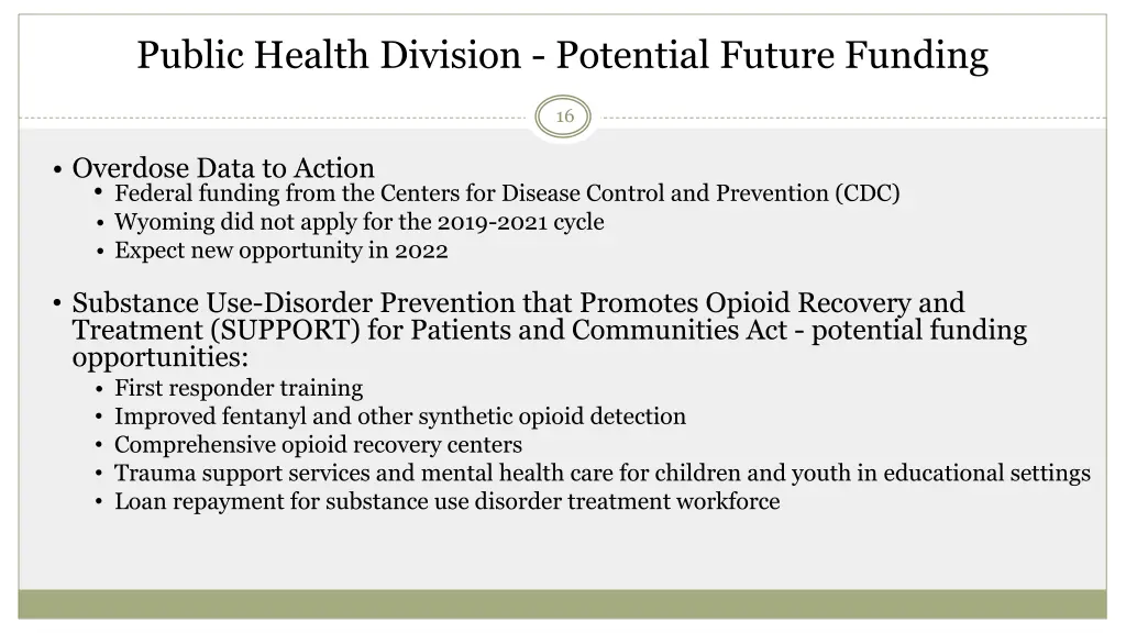 public health division potential future funding