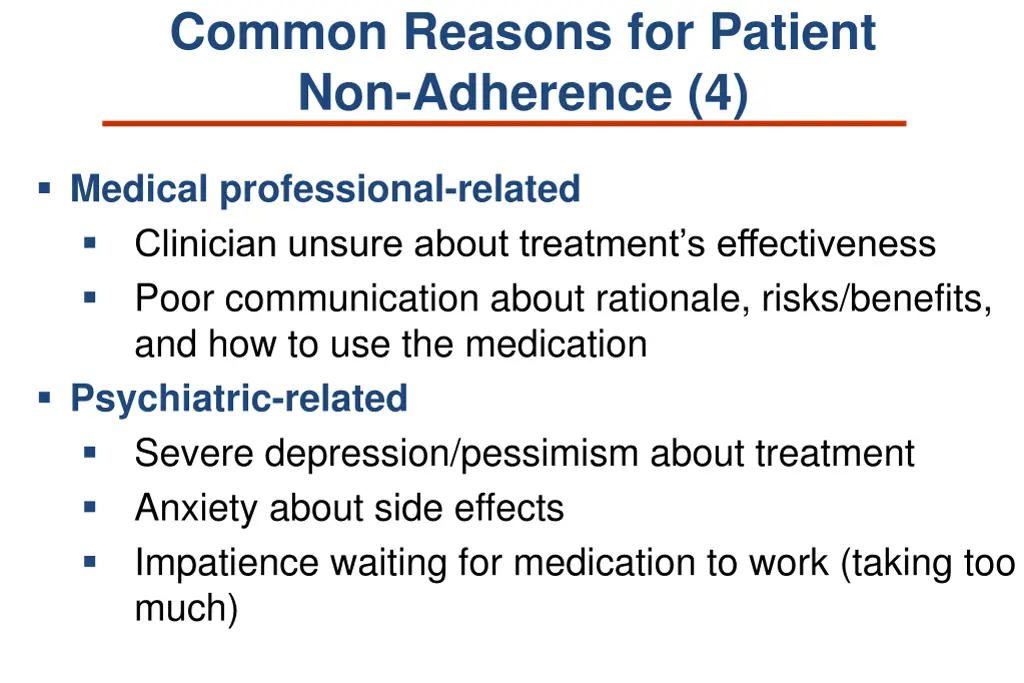 common reasons for patient non adherence 4