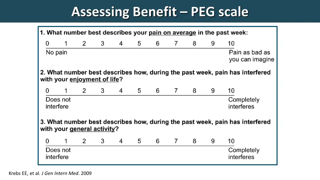 assessing benefit peg scale