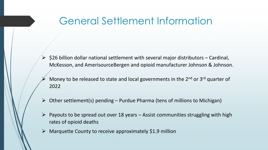 general settlement information