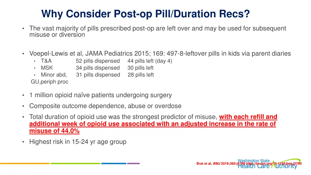 why consider post op pill duration recs