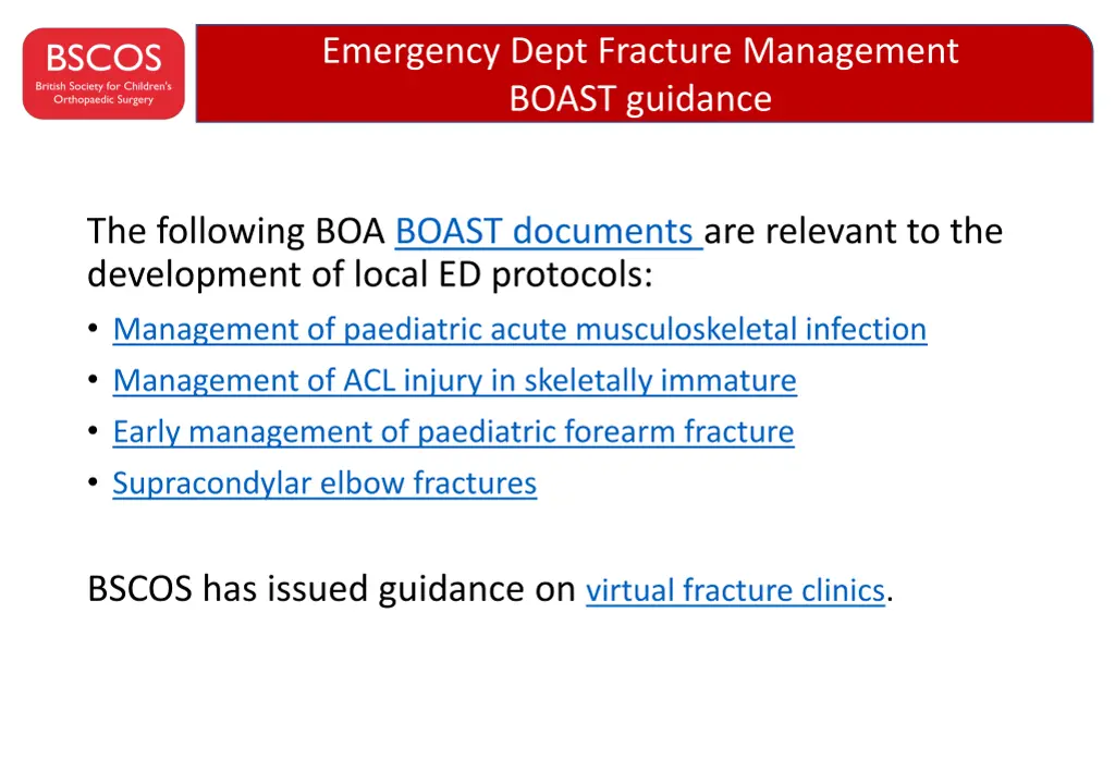 emergency dept fracture management boast guidance