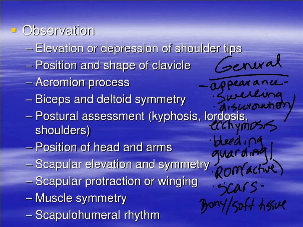 observation elevation or depression of shoulder