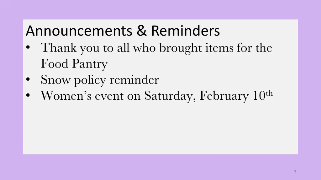 announcements reminders thank