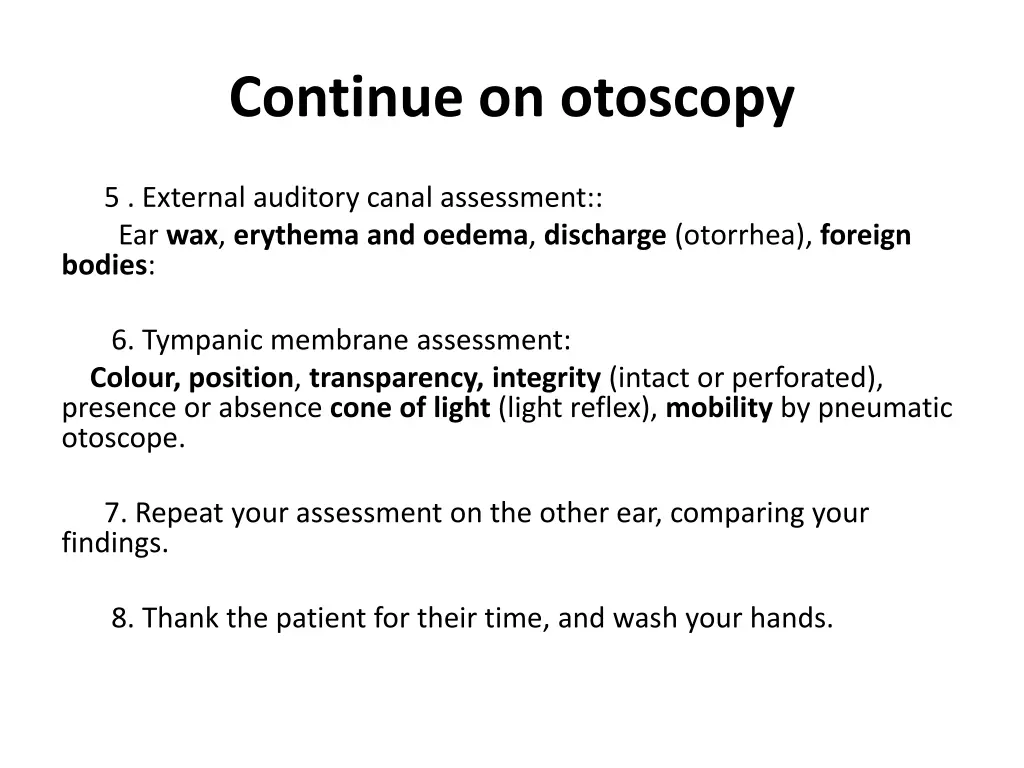 continue on otoscopy