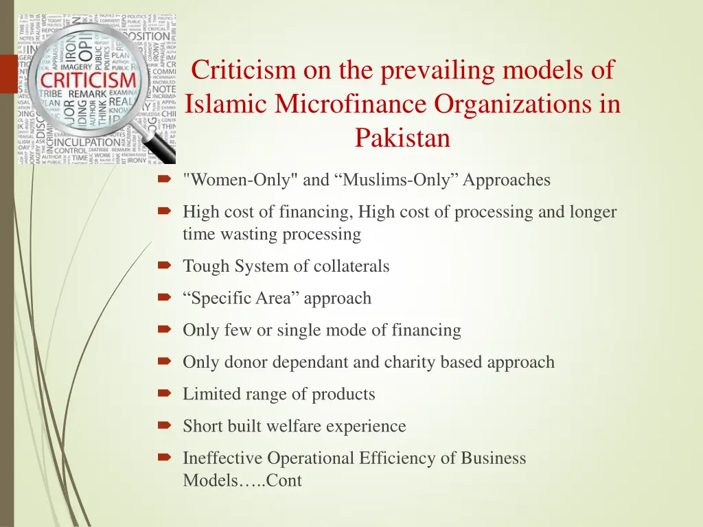 criticism on the prevailing models of islamic