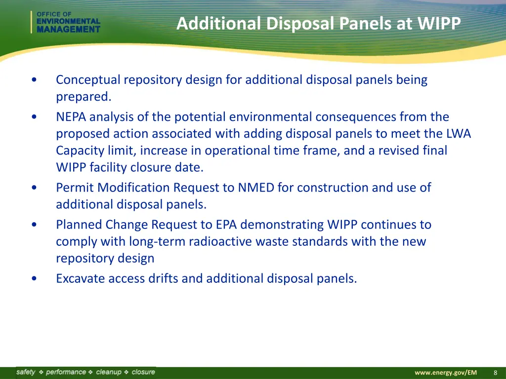 additional disposal panels at wipp