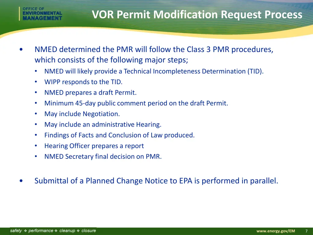 vor permit modification request process