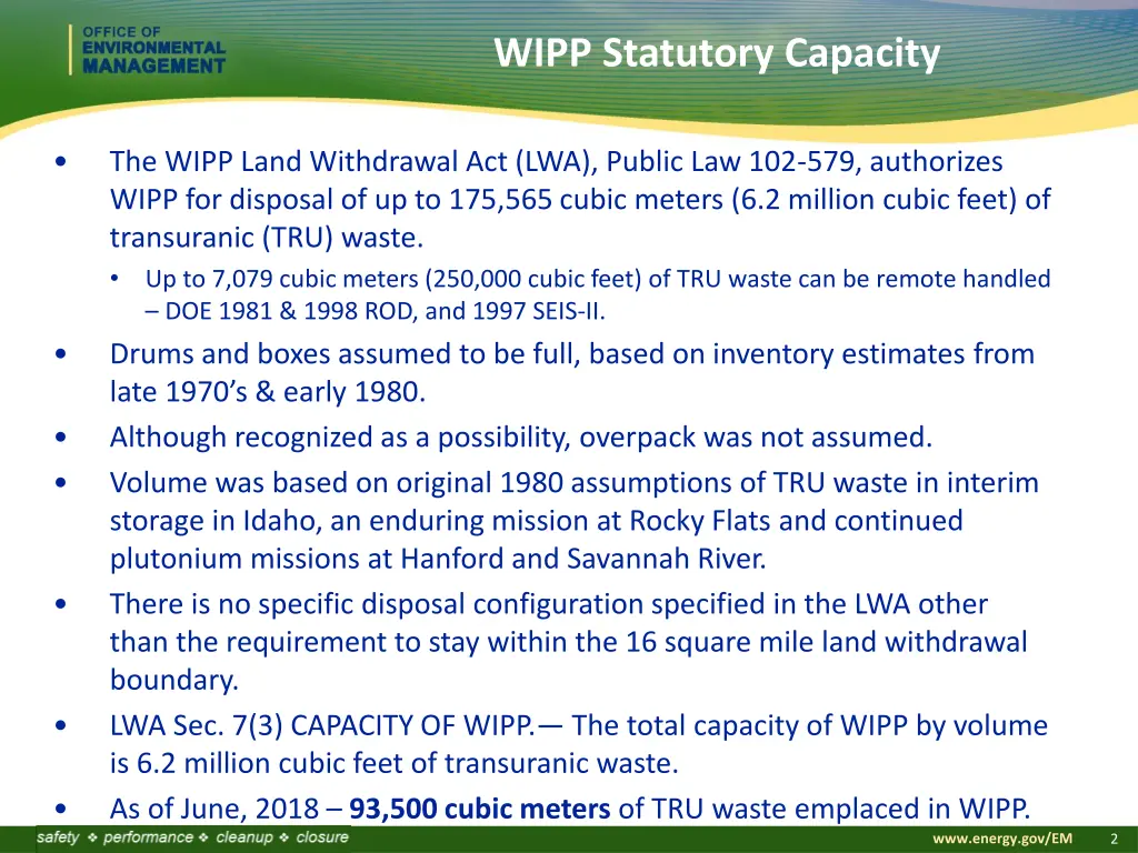 wipp statutory capacity