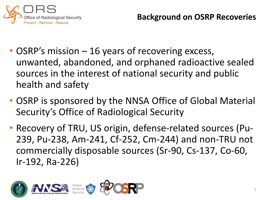 background on osrp recoveries