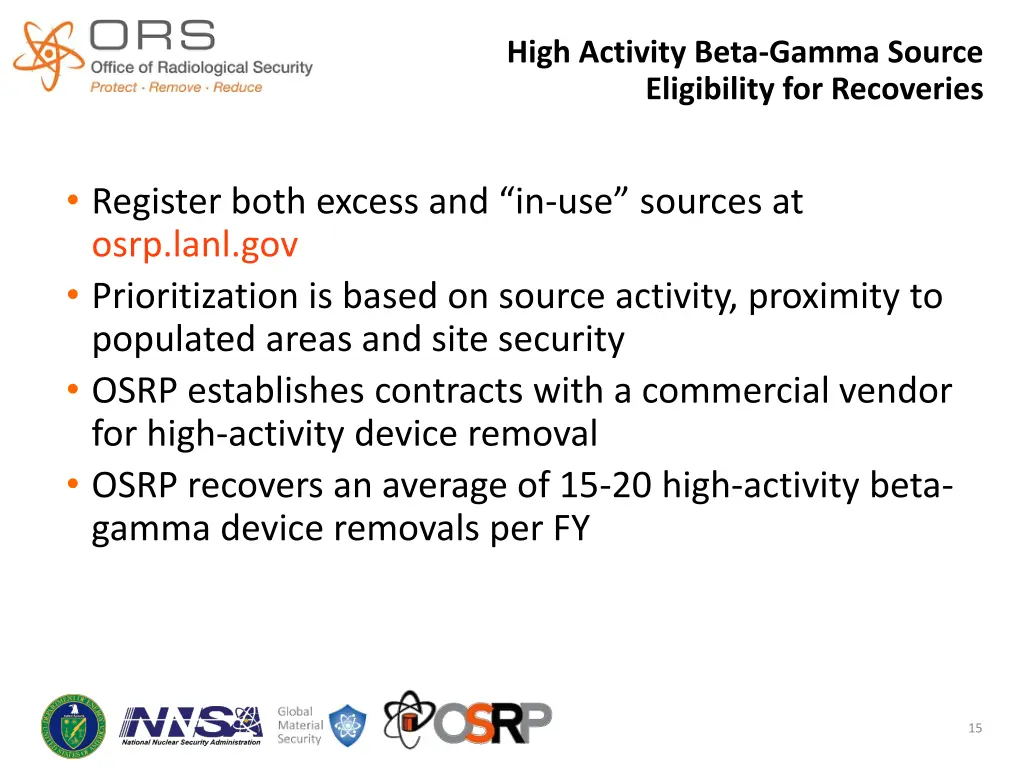 high activity beta gamma source eligibility