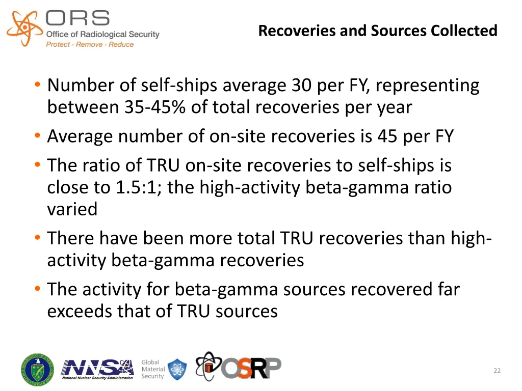 recoveries and sources collected