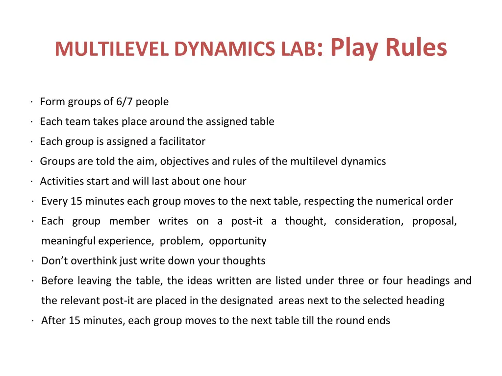 multilevel dynamics lab play rules