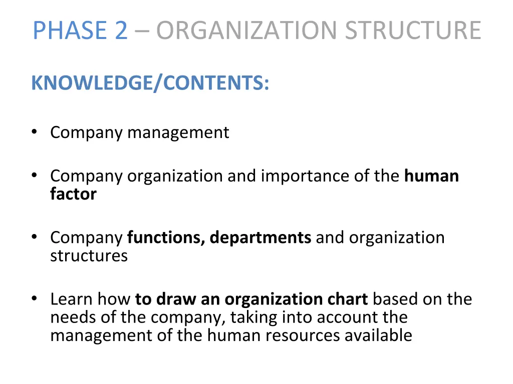 phase 2 organization structure