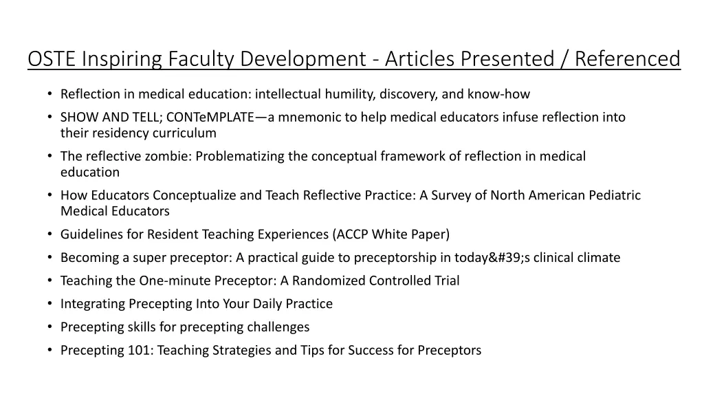 oste inspiring faculty development articles