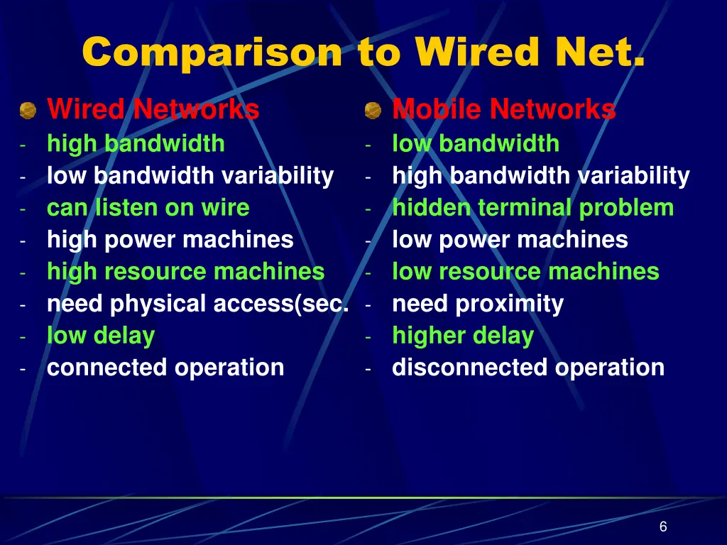 comparison to wired net wired networks high