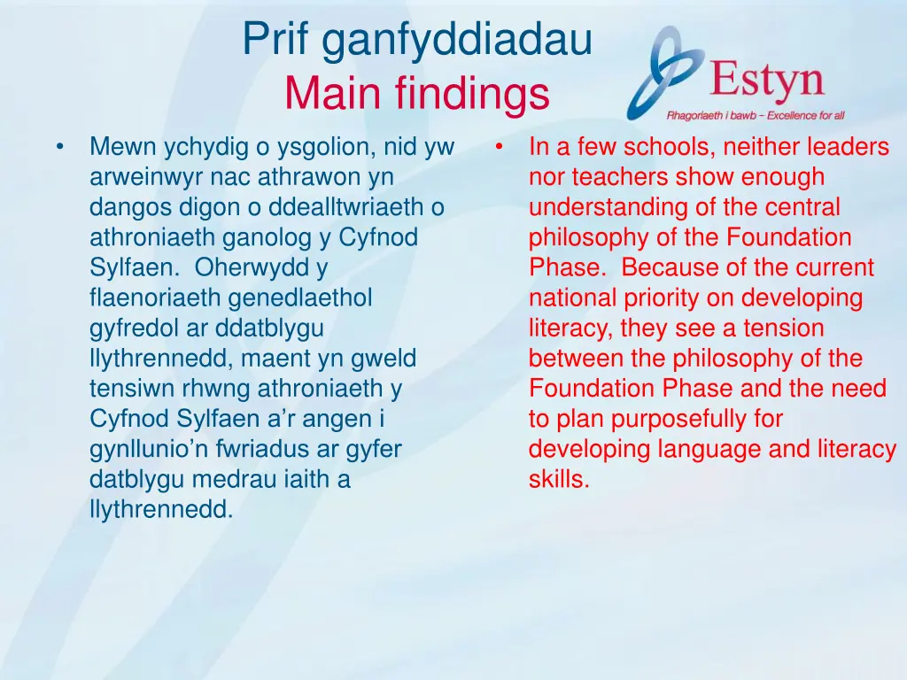 prif ganfyddiadau main findings mewn ychydig 2