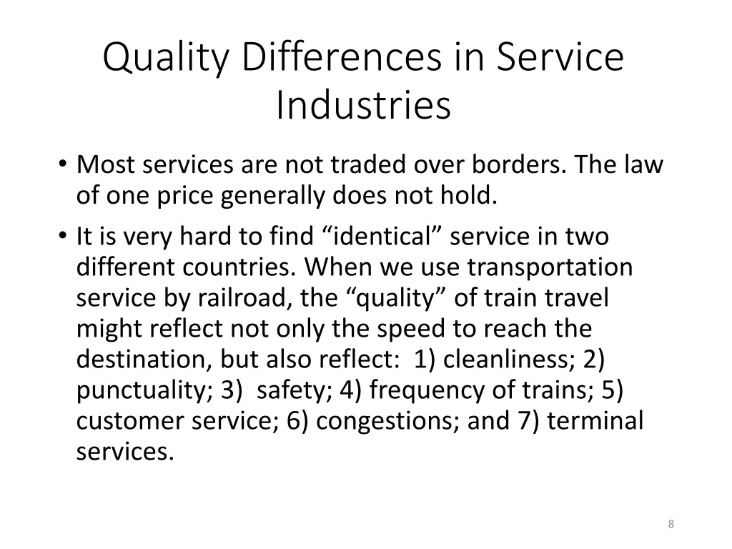 quality differences in service industries