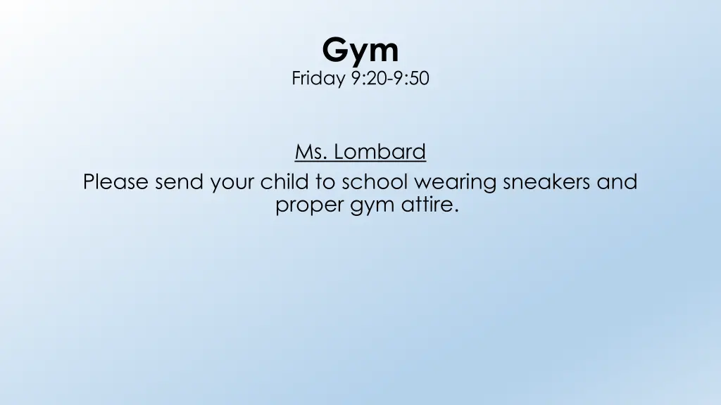 gym friday 9 20 9 50