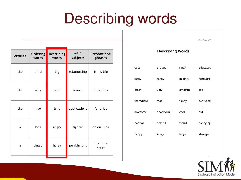 describing words cue card 5