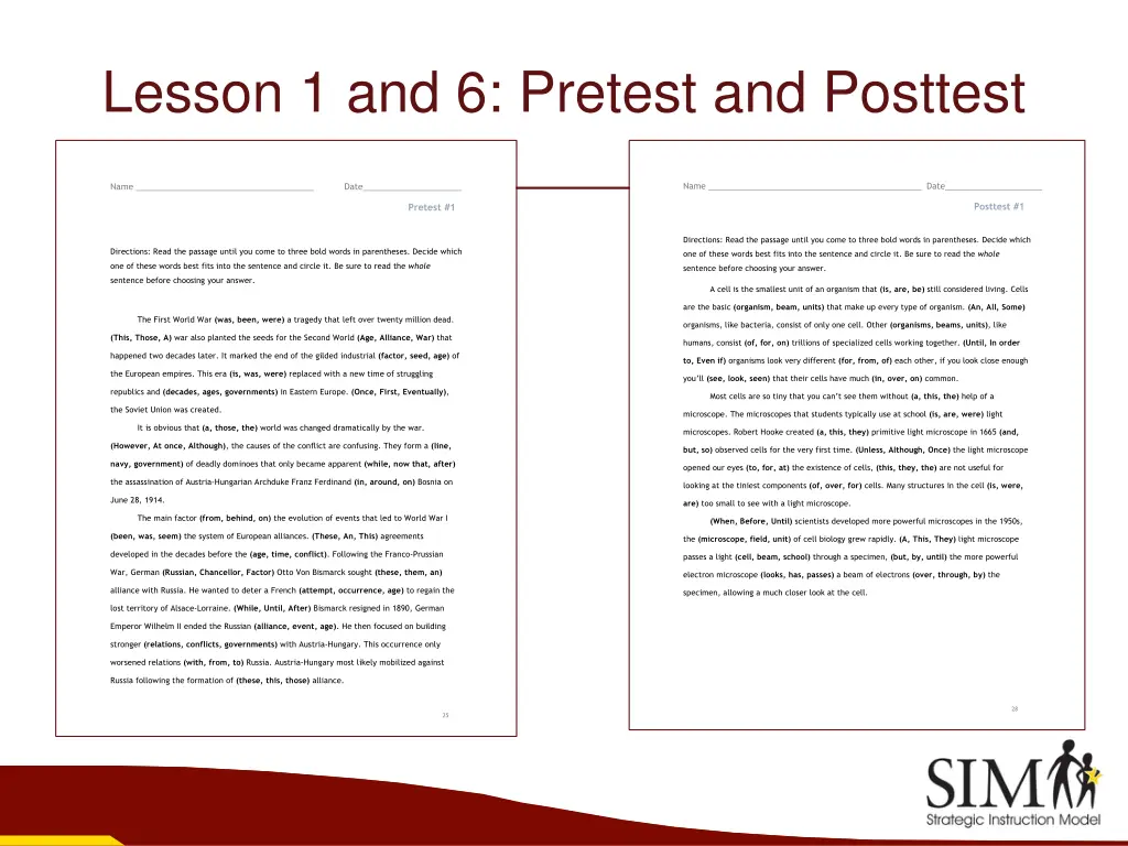 lesson 1 and 6 pretest and posttest