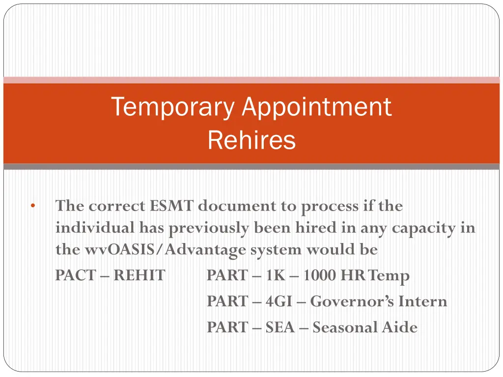 temporary appointment rehires