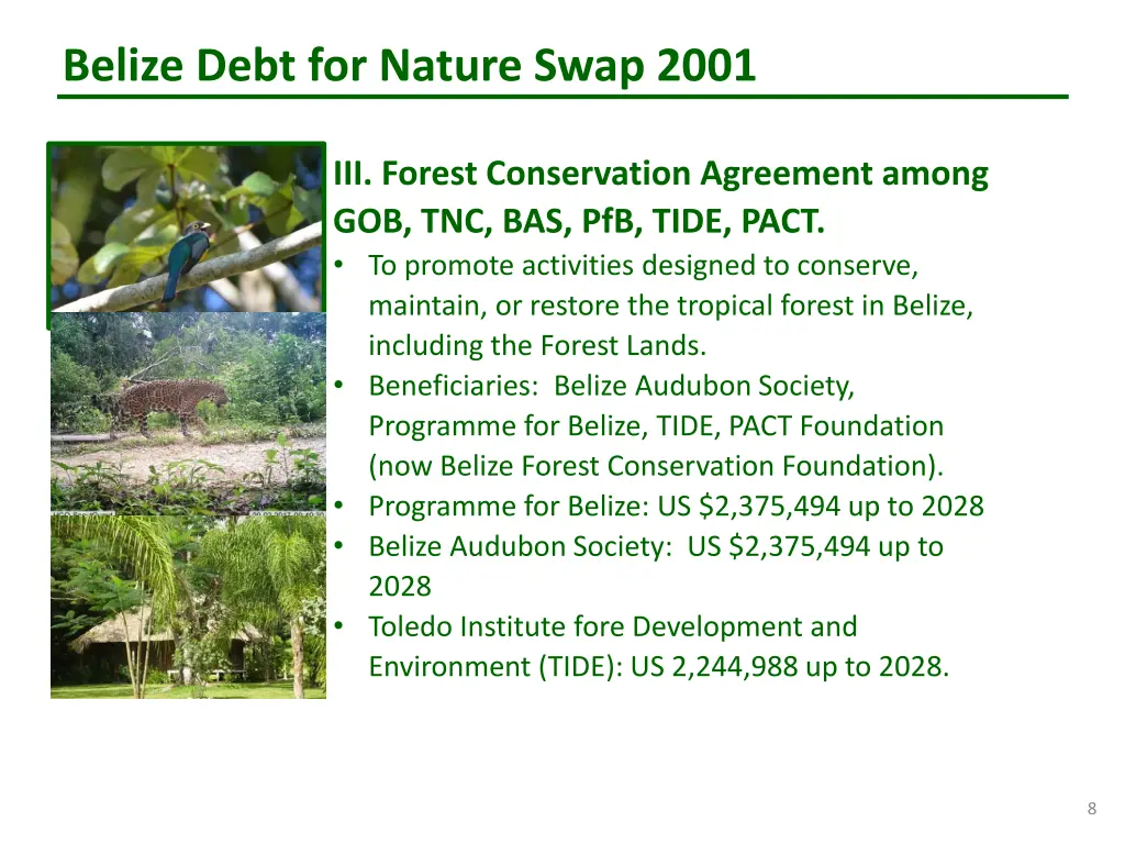 belize debt for nature swap 2001 6