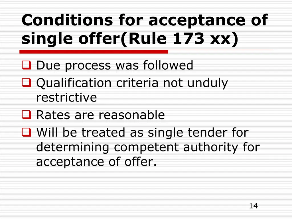 conditions for acceptance of single offer rule