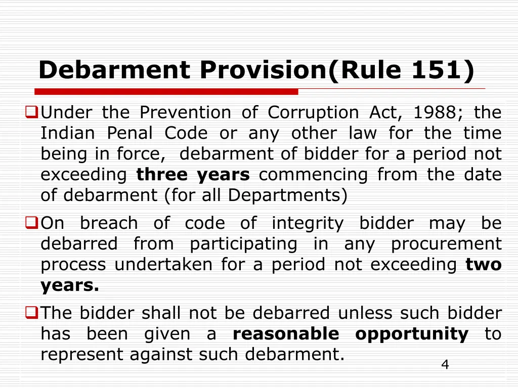 debarment provision rule 151