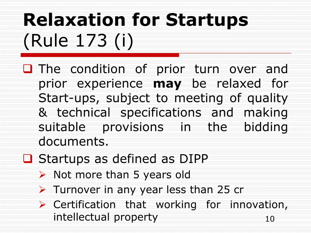 relaxation for startups rule 173 i