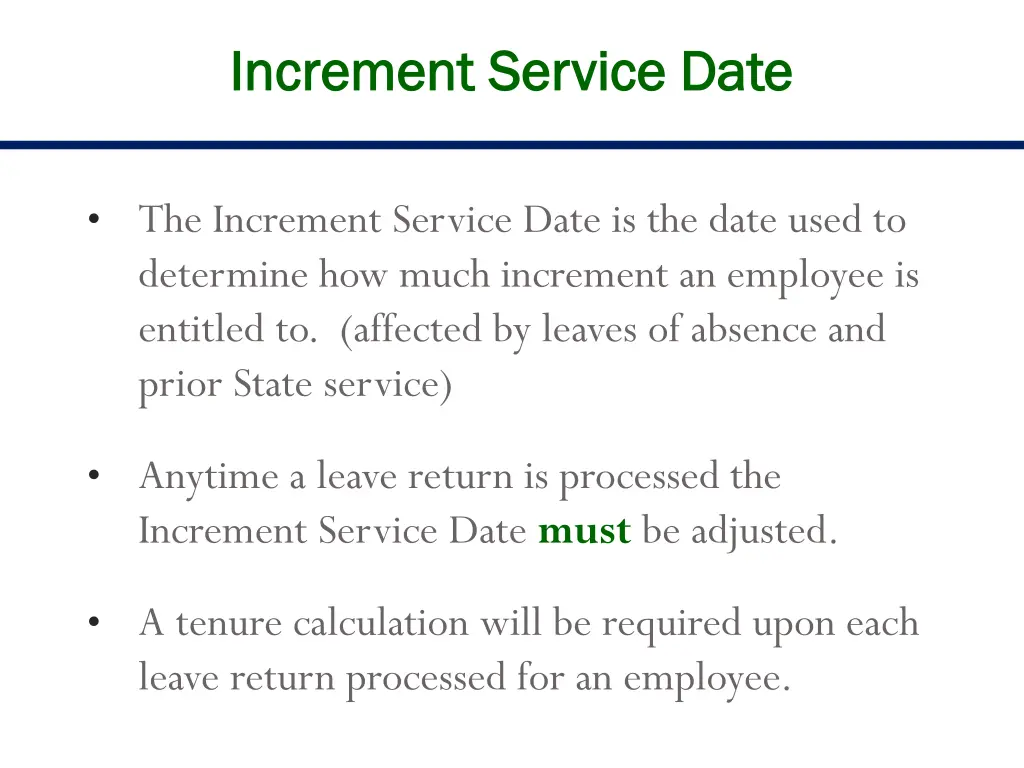 increment service date increment service date