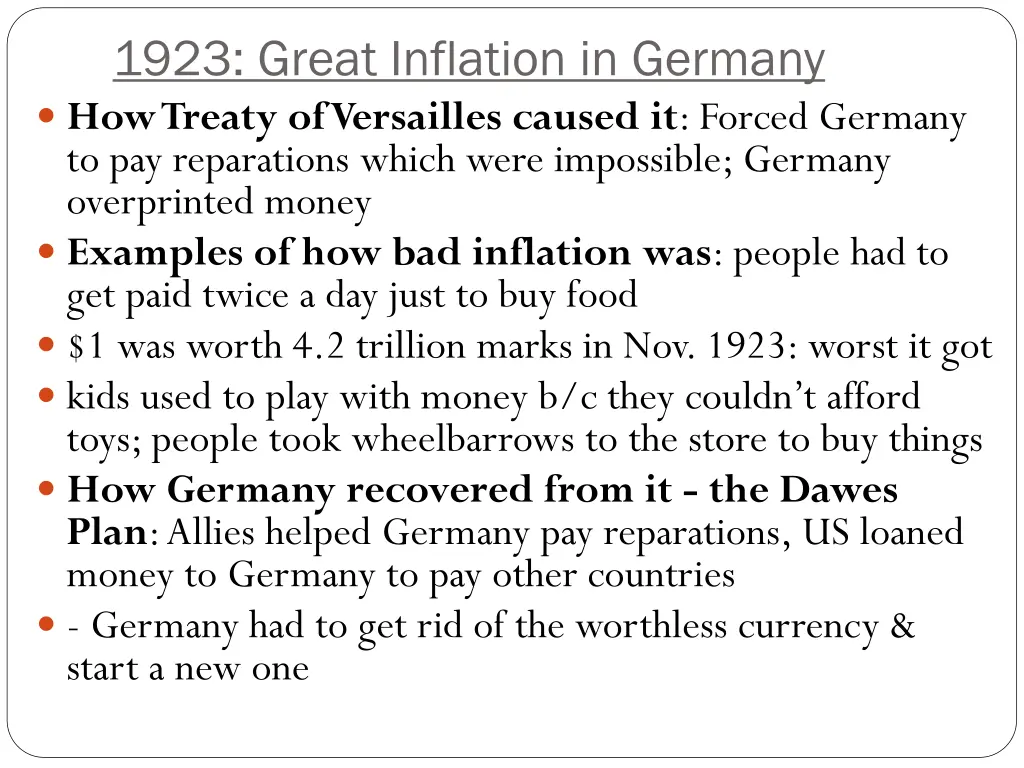 1923 great inflation in germany how treaty