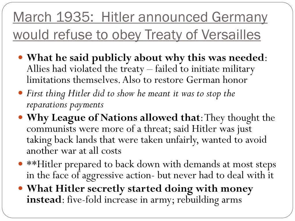 march 1935 hitler announced germany would refuse