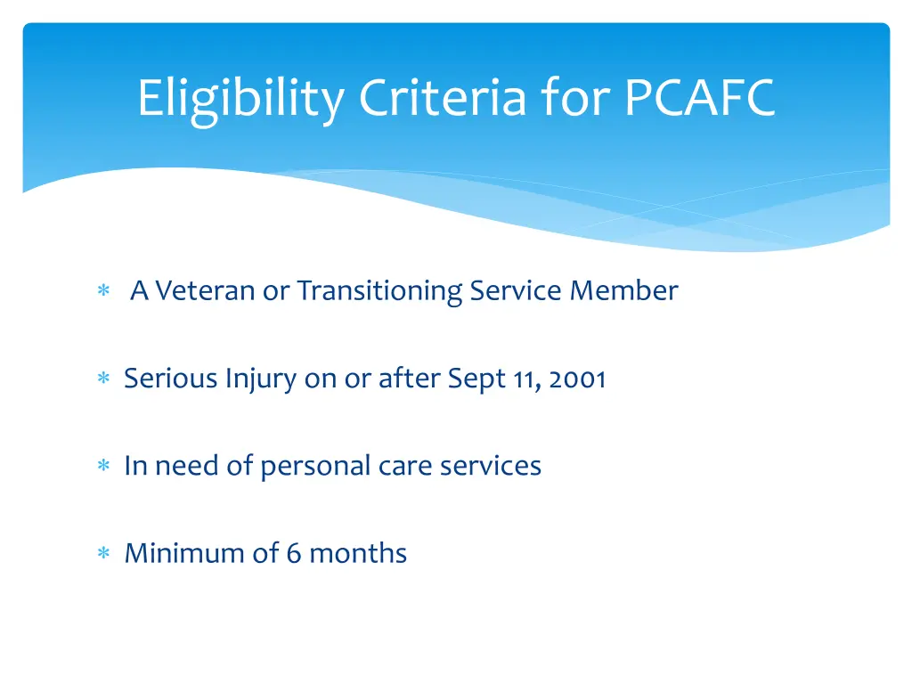 eligibility criteria for pcafc