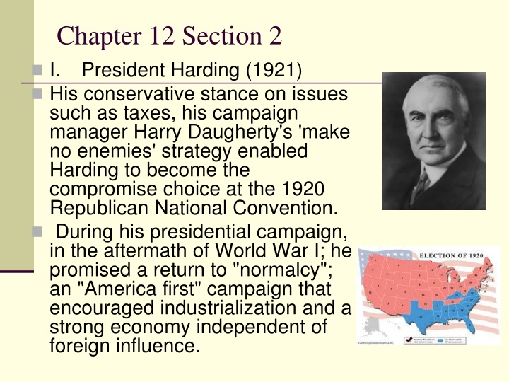 chapter 12 section 2 i president harding 1921