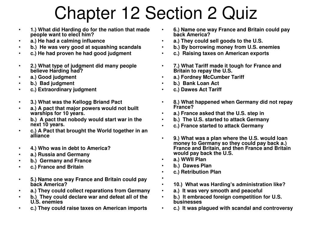 chapter 12 section 2 quiz