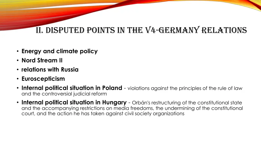 ii disputed points in the v4 germany relations