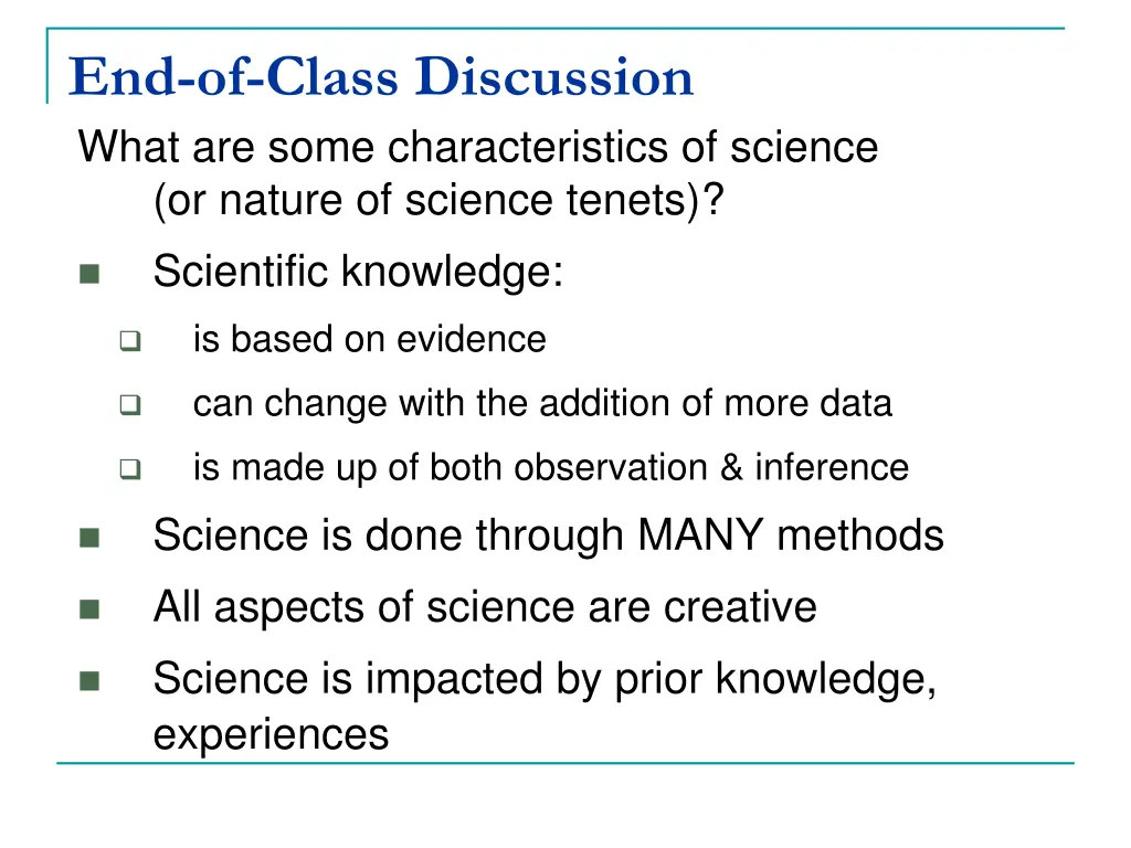 end of class discussion what are some