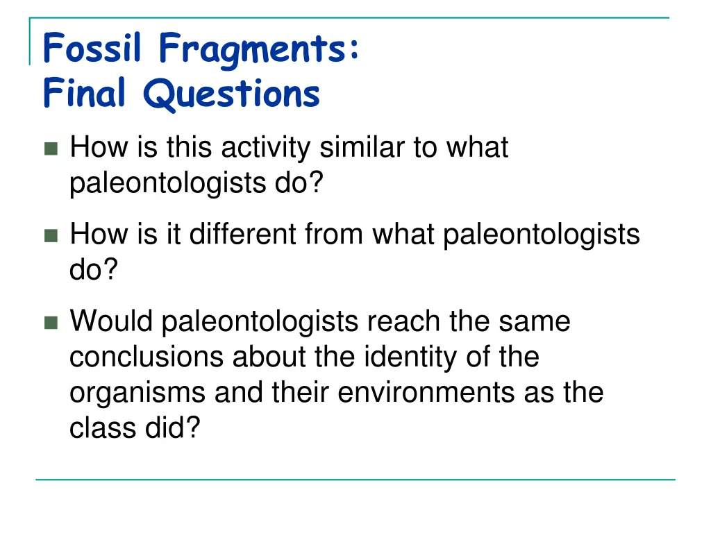 fossil fragments final questions