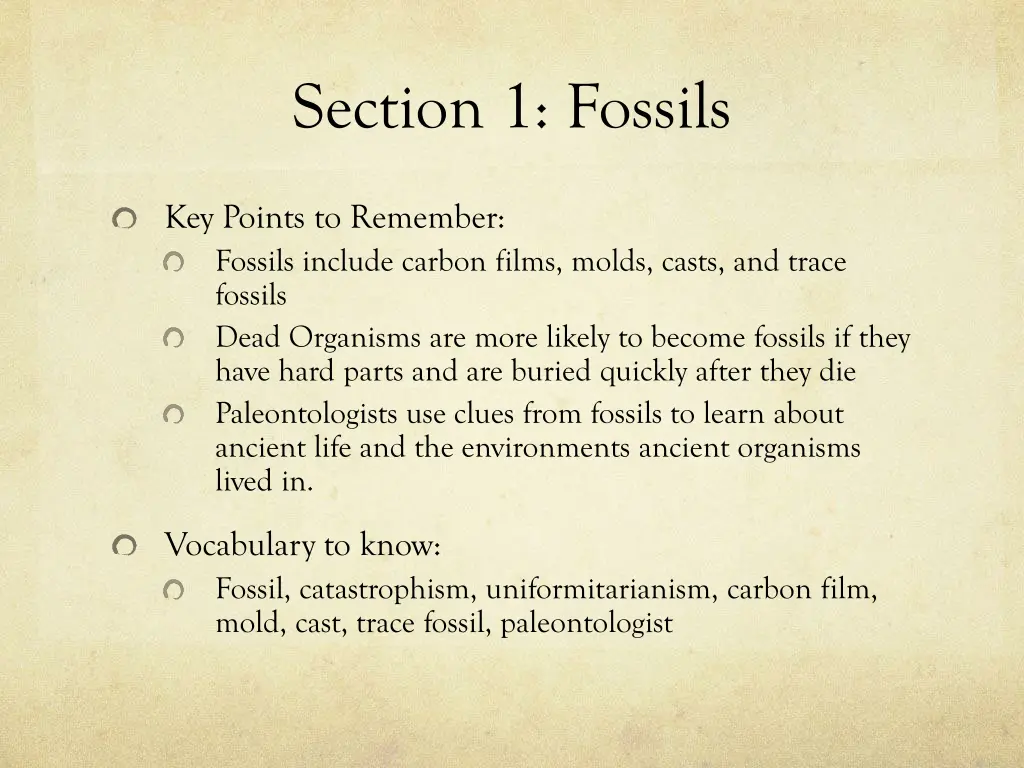 section 1 fossils